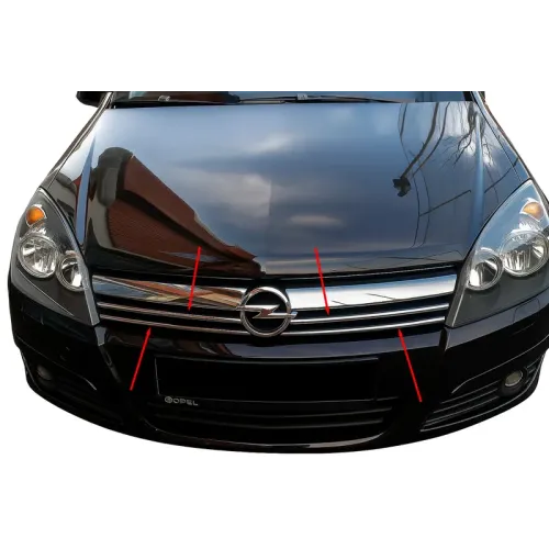 Накладки на решітку (4 шт., нерж.) для Opel Astra H 2004-2013 рр Накладки на решітку (4 шт., нерж.) для Opel Astra H 2004-2013 рр