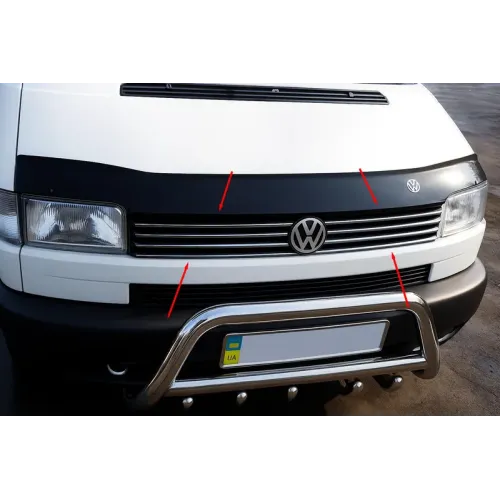 Накладки на решітку Прямий капот (8 шт, нерж) Carmos - Турецька сталь для Volkswagen T4 Transporter 1990-2003 рр Накладки на решітку Прямий капот (8 шт, нерж) Carmos - Турецька сталь для Volkswagen T4 Transporter 1990-2003 рр