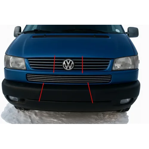 Накладки на решітку в бампер Косою капот (4 шт, нерж) для Volkswagen T4 Caravelle/Multivan 1990-2003 рр