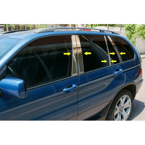 Молдинги дверних стійок (8 шт., нерж.) для BMW X5 E53 1999-2006 рр Молдинги дверних стійок (8 шт., нерж.) для BMW X5 E53 1999-2006 рр