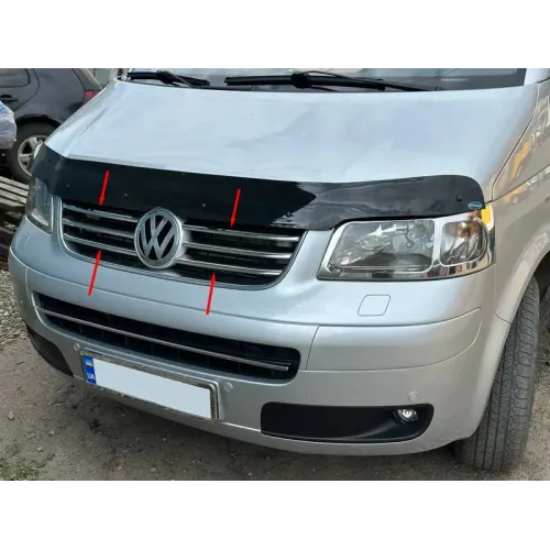Накладки на решітку (6 шт, нерж) OmsaLine - Італійська нержавійка для Volkswagen T5 Caravelle 2004-2010 рр Накладки на решітку (6 шт, нерж) OmsaLine - Італійська нержавійка для Volkswagen T5 Caravelle 2004-2010 рр