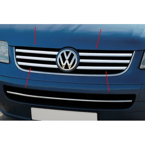 Накладки на решітку (6 шт, нерж) Carmos - Турецька сталь для Volkswagen T5 Multivan 2003-2010 рр Накладки на решітку (6 шт, нерж) Carmos - Турецька сталь для Volkswagen T5 Multivan 2003-2010 рр