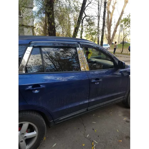 Молдинг дверних стійок (6 шт, нерж.) для Hyundai Santa Fe 2 2006-2012 рр Молдинг дверних стійок (6 шт, нерж.) для Hyundai Santa Fe 2 2006-2012 рр