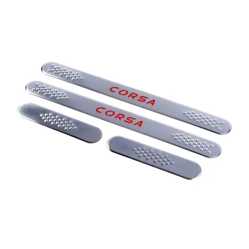 Накладки на пороги Carmos V1 (4 шт, нерж) для Opel Corsa C 2000-2006 рр Накладки на пороги Carmos V1 (4 шт, нерж) для Opel Corsa C 2000-2006 рр