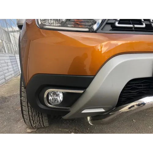 Накладки на противотуманки (2 шт., нерж) Carmos - Турецька сталь для Renault Duster 2018-2024 рр Накладки на противотуманки (2 шт., нерж) Carmos - Турецька сталь для Renault Duster 2018-2024 рр