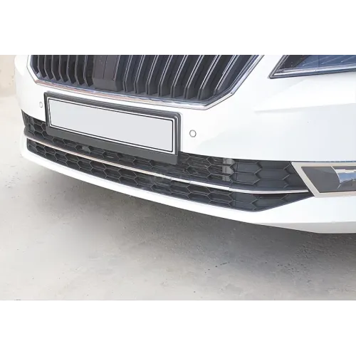 Накладки на передній бампер OmsaLine (3 шт., нерж.) для Skoda Superb 2015-2024 рр Накладки на передній бампер OmsaLine (3 шт., нерж.) для Skoda Superb 2015-2024 рр