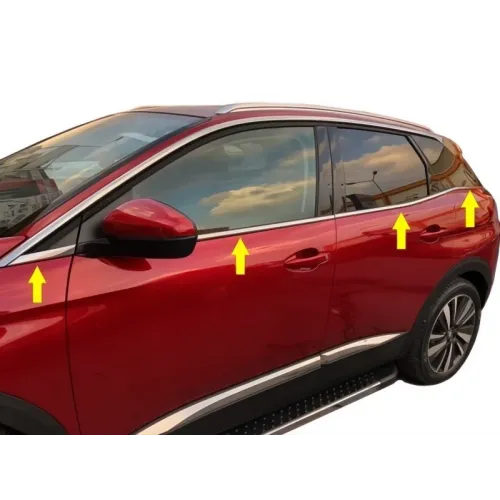 Нижні молдинги стекол (8 шт, нерж) Carmos - Турецька сталь для Peugeot 3008 2016-2023 рр Нижні молдинги стекол (8 шт, нерж) Carmos - Турецька сталь для Peugeot 3008 2016-2023 рр