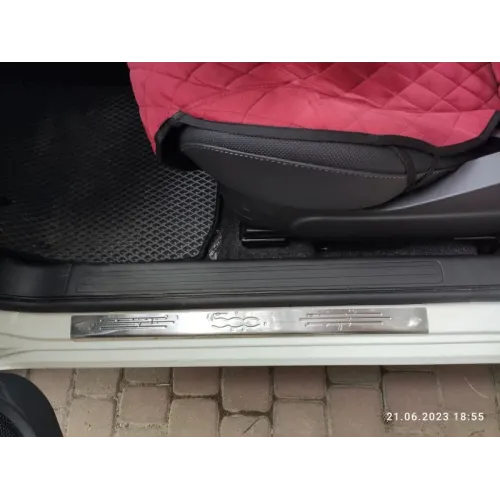 Накладки на пороги 500 (Carmos, 2 шт, нерж) для Fiat 500/500L 2013-2022 рр Накладки на пороги 500 (Carmos, 2 шт, нерж) для Fiat 500/500L 2013-2022 рр