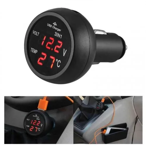 Автомобільний термометр – вольтметр з USB 3 в 1 VST 706-1 у прикурювач авто 12-24В ∙ Червоні цифри Автомобільний термометр – вольтметр з USB 3 в 1 VST 706-1 у прикурювач авто 12-24В ∙ Червоні цифри