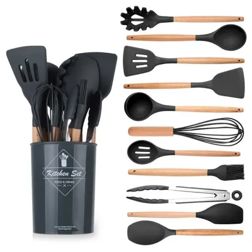 Набір кухонного приладдя Kitchen Set, 12 предметів ∙ Силіконові аксесуари для кухні з підставкою Набір кухонного приладдя Kitchen Set, 12 предметів ∙ Силіконові аксесуари для кухні з підставкою