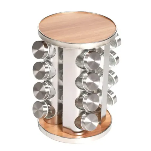 Набір ємностей для спецій Spice Wood Carousel ∙ Карусель - спецівниця на підставці ∙ 16 скляних баночок Набір ємностей для спецій Spice Wood Carousel ∙ Карусель - спецівниця на підставці ∙ 16 скляних баночок