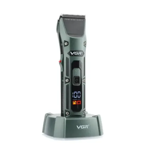 Акумуляторна машинка для стрижки VGR V-696 з насадками та LCD дисплеєм · Бездротовий триммер з зарядною док-станцією · USB зарядка