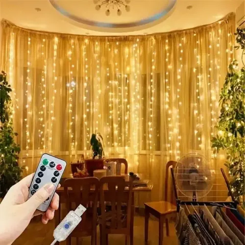 Гірлянда штора «Завіса» 3×6 м 600 LED USB з пультом, теплий білий ∙ Світлодіодна штора MA743 3×6 м з теплим білим світінням Гірлянда штора «Завіса» 3×6 м 600 LED USB з пультом, теплий білий ∙ Світлодіодна штора MA743 3×6 м з теплим білим світінням