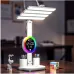 Настільна LED лампа KRX-104 з RGB-підсвіткою, вентилятором, годинником і підставкою • Акумуляторний настільний світильник 4-в-1 із сенсорним керуванням, 4 плафонами та дисплеєм для роботи, навчання і дому