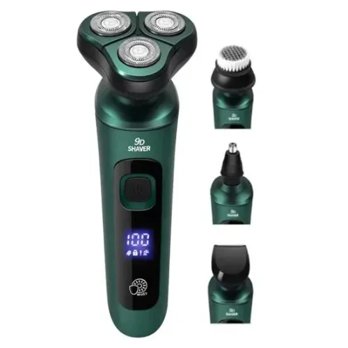 Електробритва 4 в 1 Shaver 9D зелена • Чоловіча акумуляторна роторна бритва з тримером, насадкою для носа, щіткою для обличчя та LCD-дисплеєм Електробритва 4 в 1 Shaver 9D зелена • Чоловіча акумуляторна роторна бритва з тримером, насадкою для носа, щіткою для обличчя та LCD-дисплеєм
