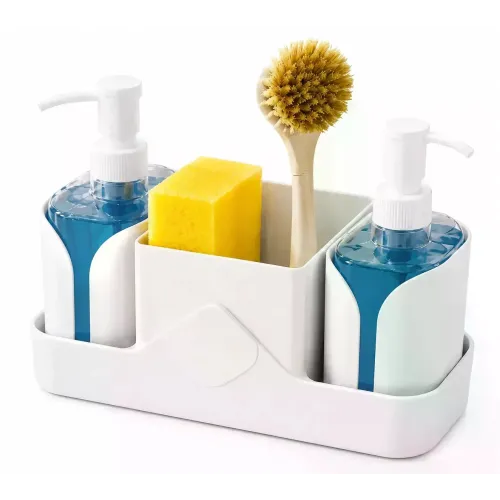 Кухонний органайзер Multifunctional Soap Dispenser 24×16 см з дозатором для мила • Органайзер для раковини з дозатором миючого засобу, тримачем для губок і щіток Кухонний органайзер Multifunctional Soap Dispenser 24×16 см з дозатором для мила • Органайзер для раковини з дозатором миючого засобу, тримачем для губок і щіток