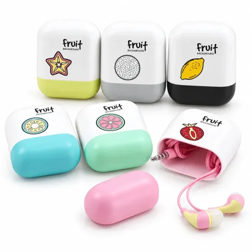 Дротові навушники Keeka Fruit MC-125 • Вакуумна гарнітура Keeka Fruit MC-125 з мікрофоном, mini-Jack 3,5 мм і кейсом, асорті 6 видів Дротові навушники Keeka Fruit MC-125 • Вакуумна гарнітура Keeka Fruit MC-125 з мікрофоном, mini-Jack 3,5 мм і кейсом, асорті 6 видів