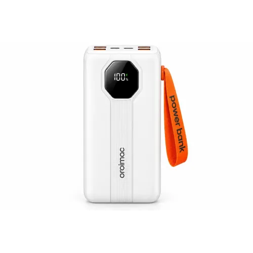 Power Bank Aroimac VP318 30000 mAh White • Зовнішній акумулятор Aroimac VP318 Super Slim зі швидкою зарядкою 22,5W, LED дисплеєм, 4 USB виходами та вбудованими кабелями
