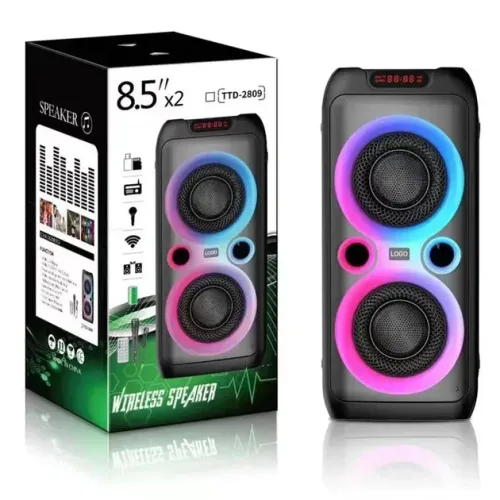 Bluetooth колонка TTD-2809 20 Вт • Портативна бездротова акустична система TTD-2809 з двома динаміками 8 дюймів, караоке, LED-підсвіткою, USB, FM-радіо та TWS Bluetooth колонка TTD-2809 20 Вт • Портативна бездротова акустична система TTD-2809 з двома динаміками 8 дюймів, караоке, LED-підсвіткою, USB, FM-радіо та TWS